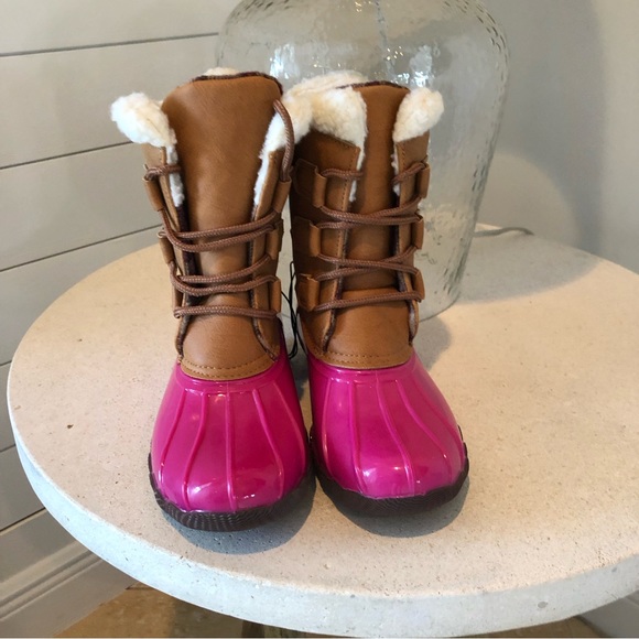 New Jessica Carlyle Gavin Girl Duck Boots Pink and Tan Size 2 . - Picture 7 of 10
